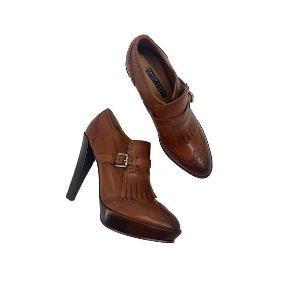 Ralph Lauren Collection Purple Label High Heels Boots 8.5 Fringe Ankle Booties - Picture 1 of 11